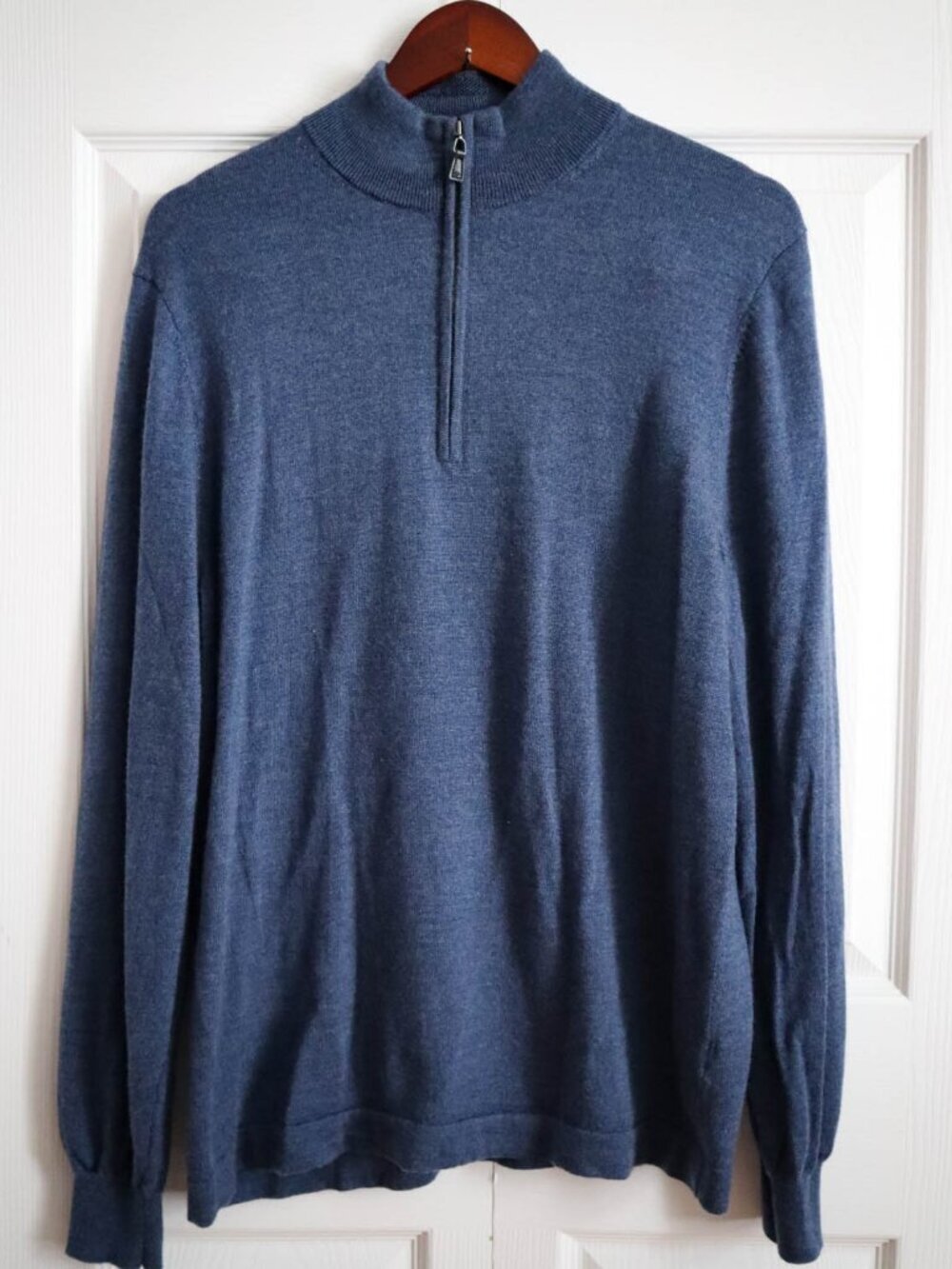 Men's 100% Merino Wool 1/4 Zip Sweater Blue Sz XL Casual Golf Joseph Abboud